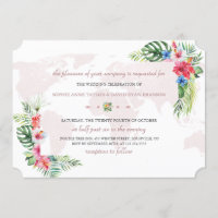 Elegante Tropical Floral Gold Weltkarte Hochzeit