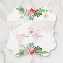 Elegante Tropical Floral Gold Weltkarte Hochzeit Geschenkanhänger