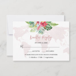 Elegante Tropical Floral Gold Weltkarte Hochzeit RSVP Karte