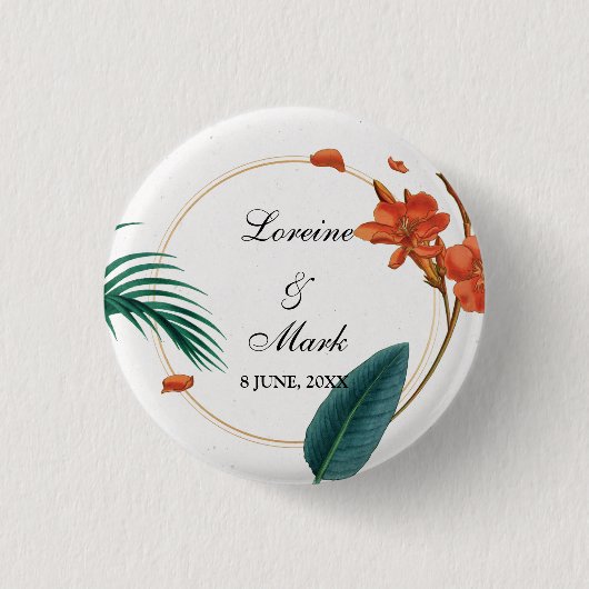 Elegante Tropical Floral Wedding Button (Vorderseite)