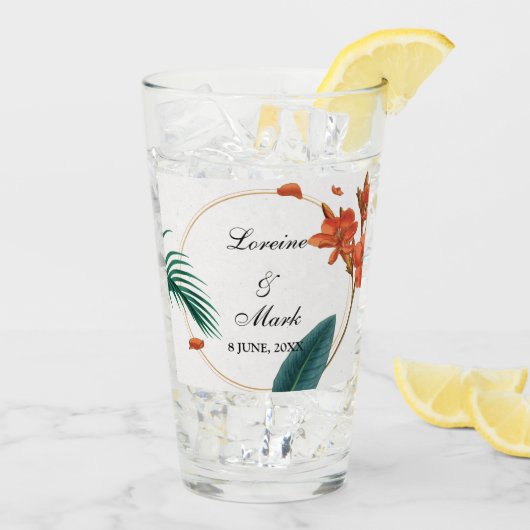 Elegante Tropical Floral Wedding Glas (Rückseite Ice)