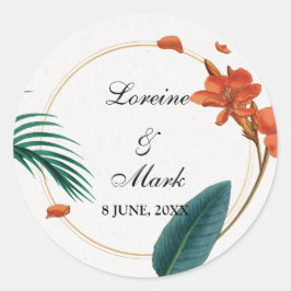 Elegante Tropical Floral Wedding Runder Aufkleber