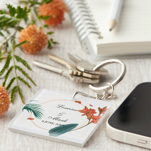 Elegante Tropical Floral Wedding Schlüsselanhänger (Vorderseite rechts)