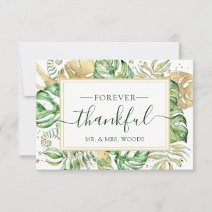 Elegante Tropical Foliage Gold Frame Wedding Dankeskarte