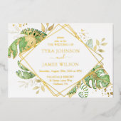 Elegante Tropical Geometric Gold Foil Wedding Folieneinladung (Vorderseite)