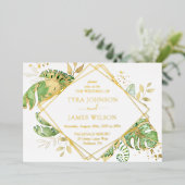 Elegante Tropical Geometric Gold Foil Wedding Folieneinladung (Stehend vorne)
