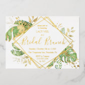 Elegante Tropical Gold Bridal Brunch Dusche Gold Folieneinladung (Vorderseite)