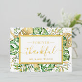 Elegante Tropical Gold Foil Wedding Dankeschön Car Folieneinladung (Stehend vorne)