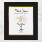 Elegante Tropical Gold Palm Tree Moderne Hochzeit Weinetikett (Einzelnes Label)