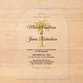Elegante Tropical Gold Palm Tree Wedding Acryleinladungen (Vorderseite)