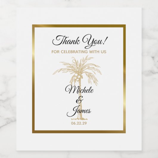 Elegante Tropical Gold Palm Tree Wedding Weinetikett (Einzelnes Label)