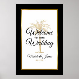 Elegante Tropical Gold Palm Tree Wedding Willkomme Poster