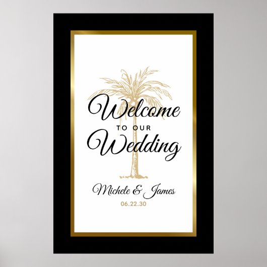 Elegante Tropical Gold Palm Tree Wedding Willkomme Poster (Vorne)
