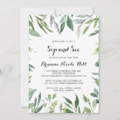 Elegante Tropical Green Calligraphy Sip and See Einladung (Vorderseite)