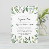 Elegante Tropical Green Calligraphy Sip and See Einladung (Stehend Vorderseite)