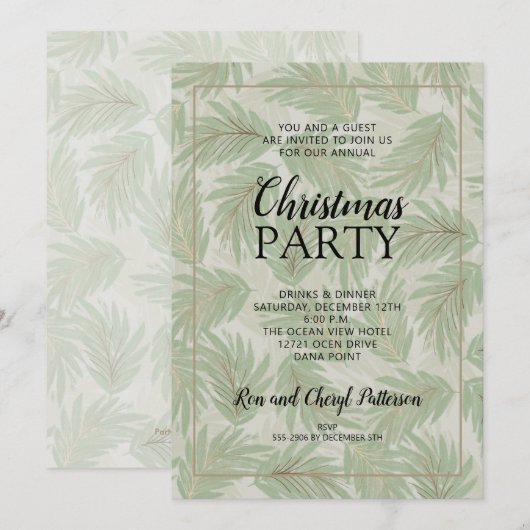 Elegante Tropical Green Christmas Party Einladunge (Vorne/Hinten)