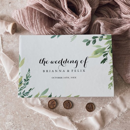Elegante Tropical Green Foliage Calligraphy Weddin Gästebuch