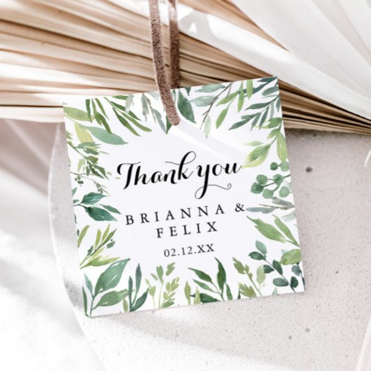 Elegante Tropical Green Foliage Calligraphy Weddin Geschenkanhänger