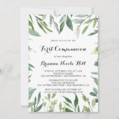 Elegante Tropical Green Foliage First Communion Einladung (Vorderseite)
