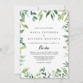 Elegante Tropical Green Foliage Spanische Hochzeit Einladung (Vorderseite)