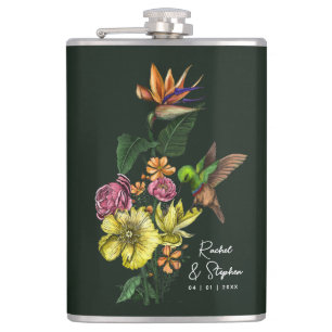 Elegante Tropical Hummingbird Floral Summer Weddin Flachmann