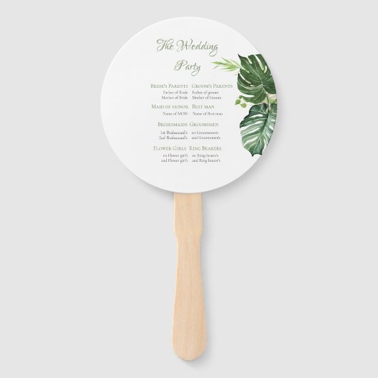 Elegante Tropical Monstera Blätter Hochzeit Fächer (Rückseite)