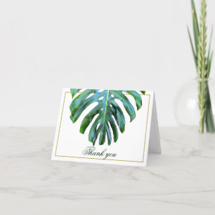 Elegante Tropical Monstera Leaf Gold Beach Hochzei Dankeskarte