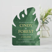 Elegante Tropical Monstera Leaf Wedding Einladung (Stehend Vorderseite)
