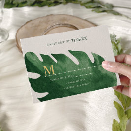 Elegante Tropical Monstera Leaf Wedding RSVP Karte