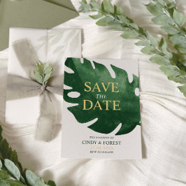 Elegante Tropical Monstera Leaf Wedding Save The Date