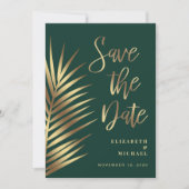 Elegante Tropical Palm Blätter Green Gold Save The Date (Vorderseite)