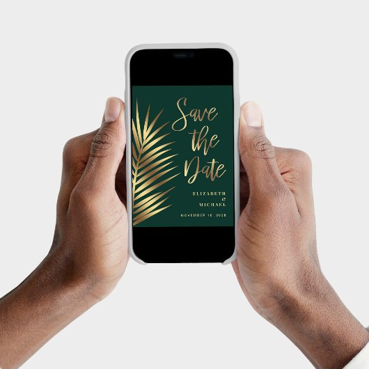 Elegante Tropical Palm Blätter Green Gold Save The Date