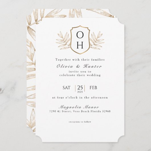 Elegante Tropical Palm Blätter Hochzeit Einladung (Vorne/Hinten)