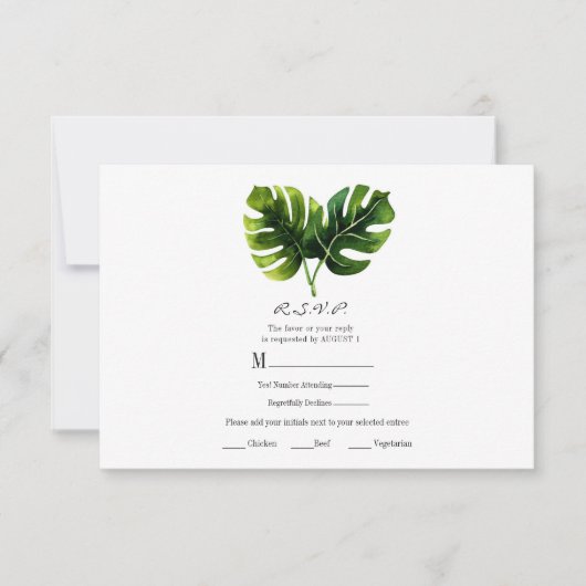 Elegante Tropical Palm Blätter Hochzeit RSVP Antwo (Vorderseite)