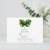 Elegante Tropical Palm Blätter Hochzeit RSVP Antwo (Stehend Vorderseite)