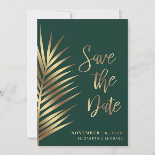 Elegante Tropical Palm Blätter Save the Date (Vorderseite)