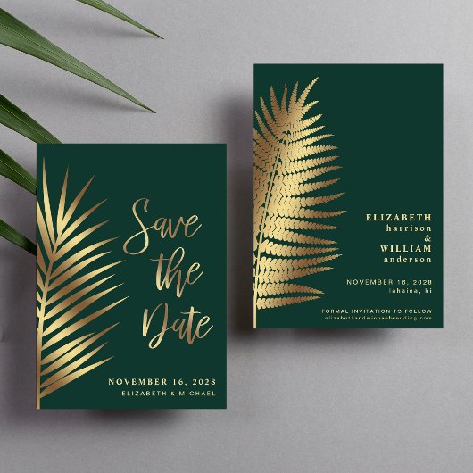 Elegante Tropical Palm Blätter Save the Date
