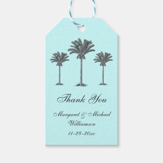 Elegante Tropical Palm Tree Aqua Wedding Vielen Da Geschenkanhänger (Vorderseite)
