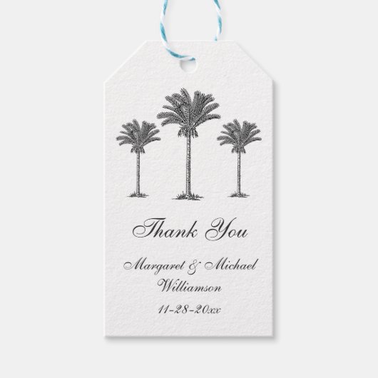 Elegante Tropical Palm Tree Gastgeschenk Hochzeit Geschenkanhänger (Vorderseite)
