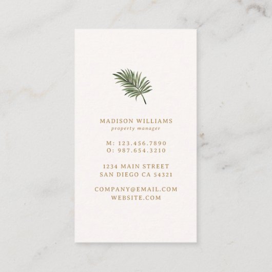 Elegante Tropical Palm Tree Vermietung Visitenkarte (Rückseite)