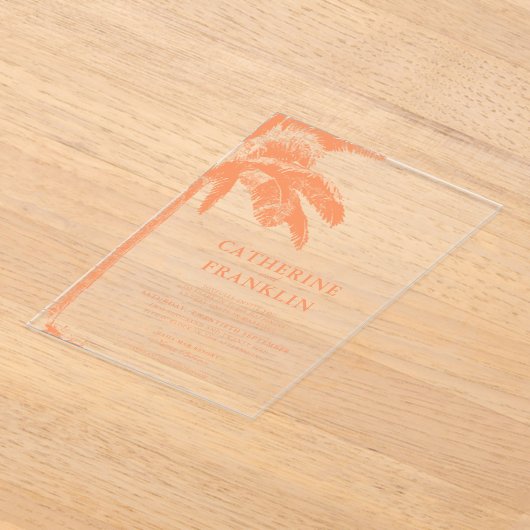 Elegante Tropical Palm Tree Wedding Acryleinladungen (Ablage )