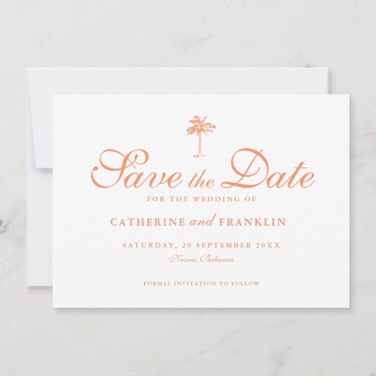 Elegante Tropical Palm Tree Wedding Save The Date (Vorderseite)