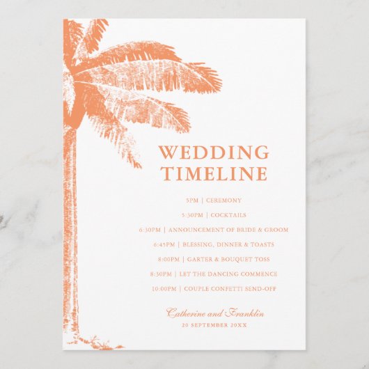 Elegante Tropical Palm Tree Wedding Timeline Programm (Vorderseite)