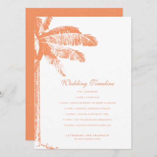 Elegante Tropical Palm Tree Wedding Timeline Programm (Vorne/Hinten)