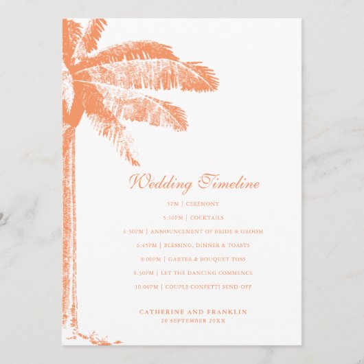 Elegante Tropical Palm Tree Wedding Timeline Programm (Vorderseite)