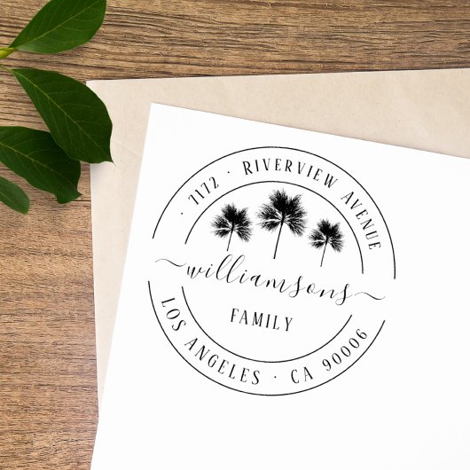 Elegante Tropical Palm Trees Family Rücksendeadres Gummistempel