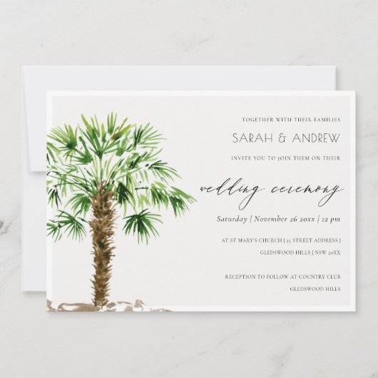 Elegante Tropical Palm Watercolor Hochzeit einlade Dankeskarte (Vorderseite)