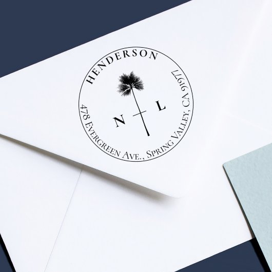 Elegante Tropical Palm Wedding Initials & Adresse Permastempel