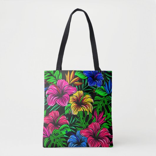 Elegante Tropical Pink Red Blue Hibiskus Blume Tasche (Vorderseite)
