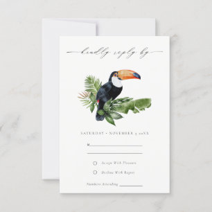 Elegante Tropical Rainforest Toucan Hochzeit RSVP Karte